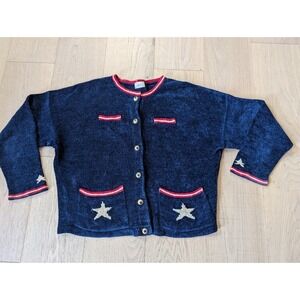 Dia Vintage Cardigan Sweater Star Pockets USA Made Patriotic Blue large